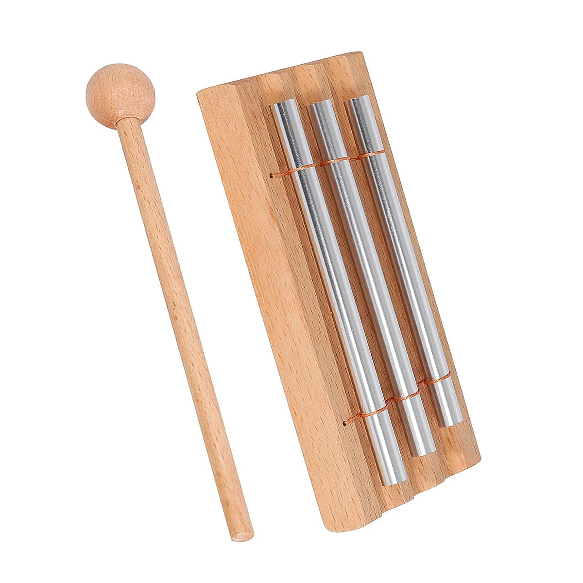 Carillon de méditation Miwayer à 3 tons – Barres en argent poli, base en bois massif, son apaisant, pour la pleine conscience et la relaxation des chakras