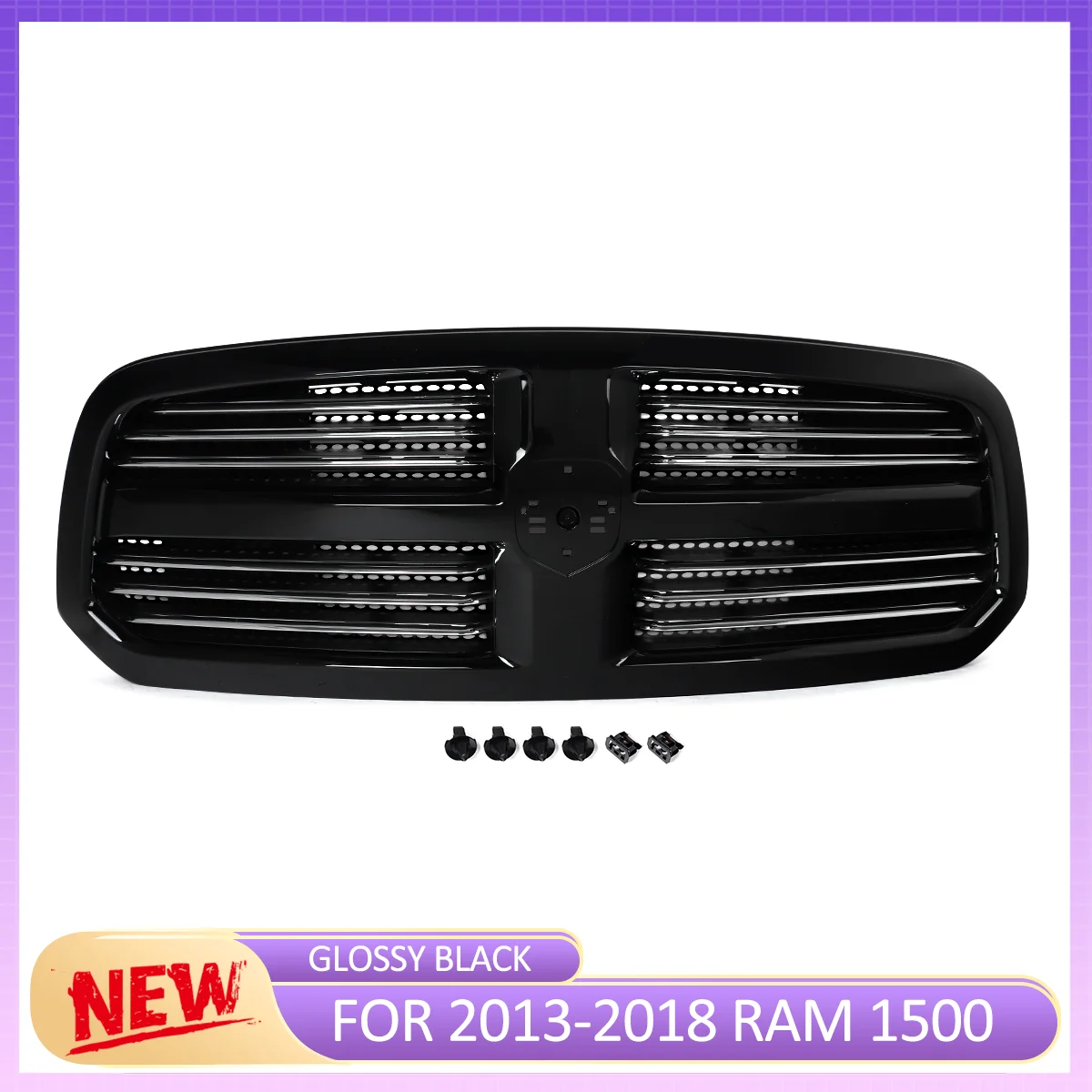 

Glossy Black Grille with Chrome Billet Bars for Dodge RAM 1500 Big Horn 2013-2018 Front Bumper Upper Grille Car Front Grills