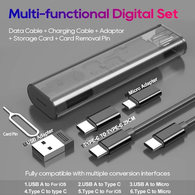 PD 60W Charer Cable Set Storage Box For iPhone 15 14 13 Pro Max Fast Charging Data Cable Case For Samsung S24 Xiaomi USB Adapter