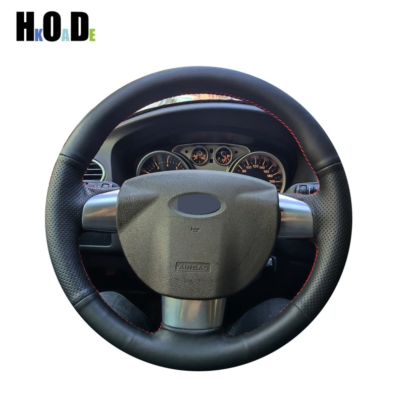 Black Leather Hand-stitched Car Steering Wheel Cover For Ford Focus 2 2005 2006 2007 2008 2009 2010