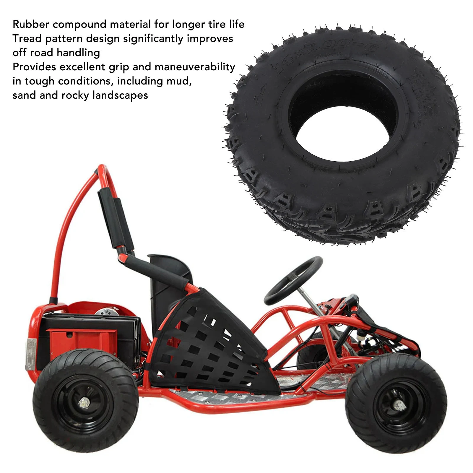 14/5.00-6 Wheel Tire Rubber Explosion Proof All Terrain Tire Anti Slip Tubeless Puncture Resistant for  Cart for Mini Bike