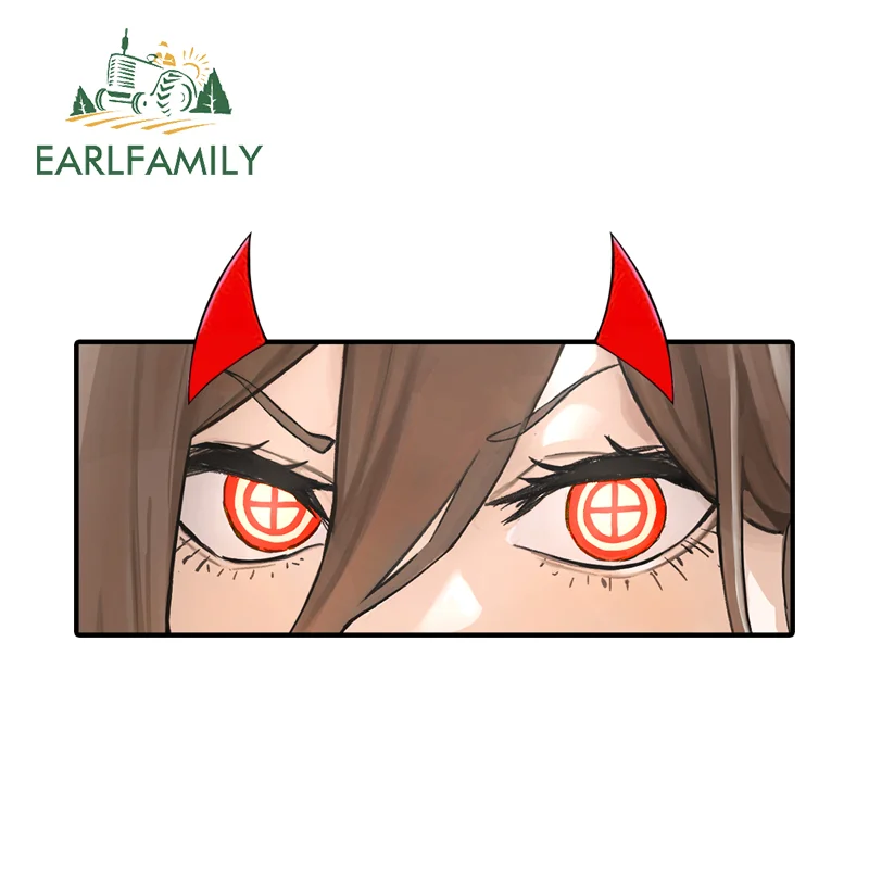 EARLFAMILY Power Eye Long Strip Car Stickers Devil Horns Anime Girl Decal Waterproof Decoration Car Styling Fashion Decoration