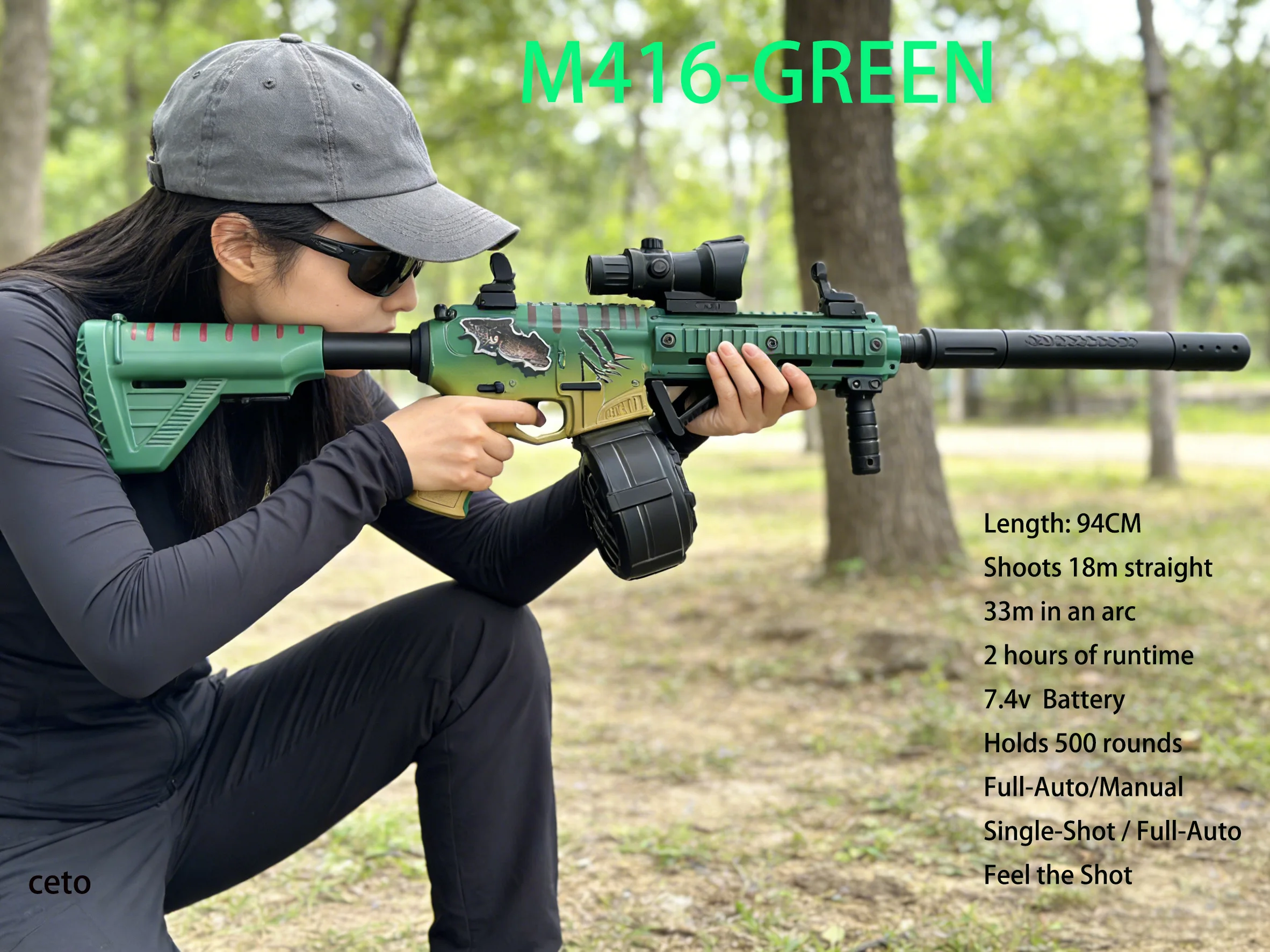 Gel Ball Blaster M416 speelgoedpistool - lange afstand 30m, 7,4V oplaadbaar, veilige gelkralen voor buitensporten, cool verjaardagscadeau