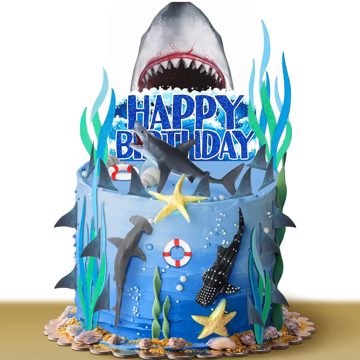 18 pçs tubarão bolo topper para ataque criaturas do mar decoração estatuetas de tubarão decorações oceano tema cupcake para festa de aniversário chuveiro