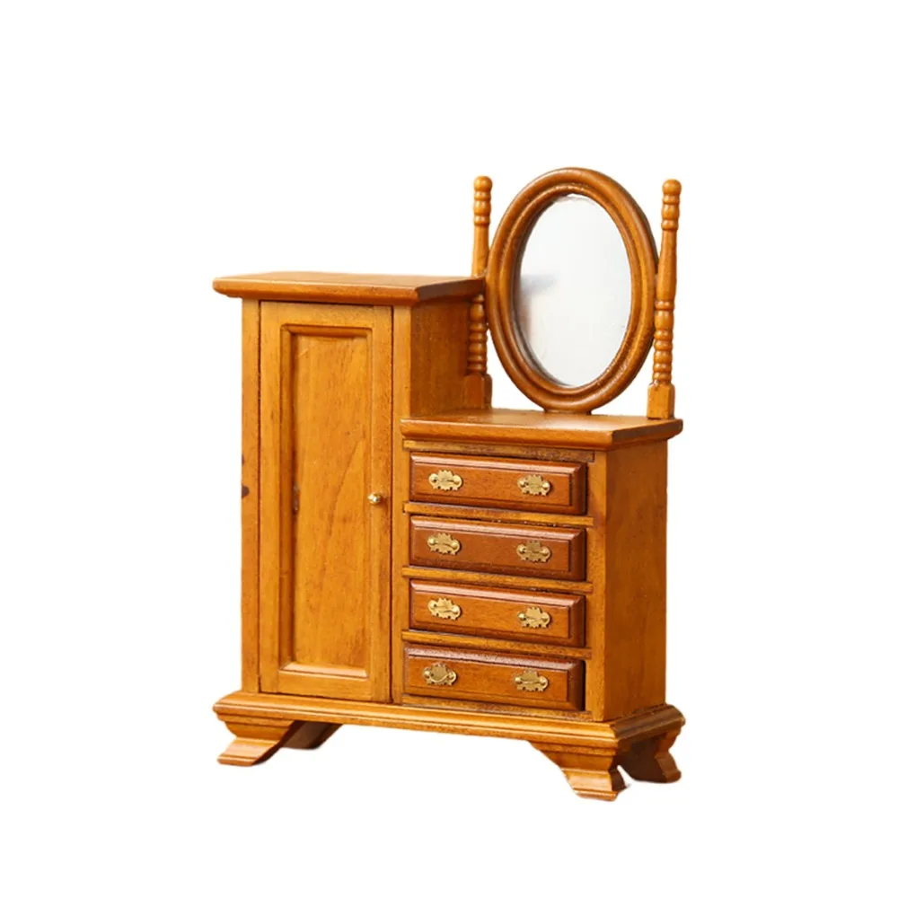 

Creative 1:12 Doll Dresser Wood Dolls Accessories Dollhouse Furniture Wardrobe Cabinet Photo Props Miniature Dressing Mirror Toy