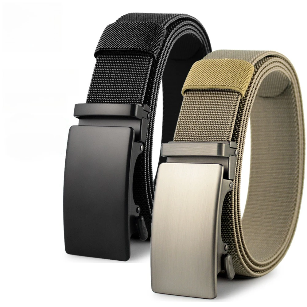 

New Golf Sports Elastic Belt Tactical Belt Metal Automatic Buckle Tough Stretch Nylon Men Military Belt