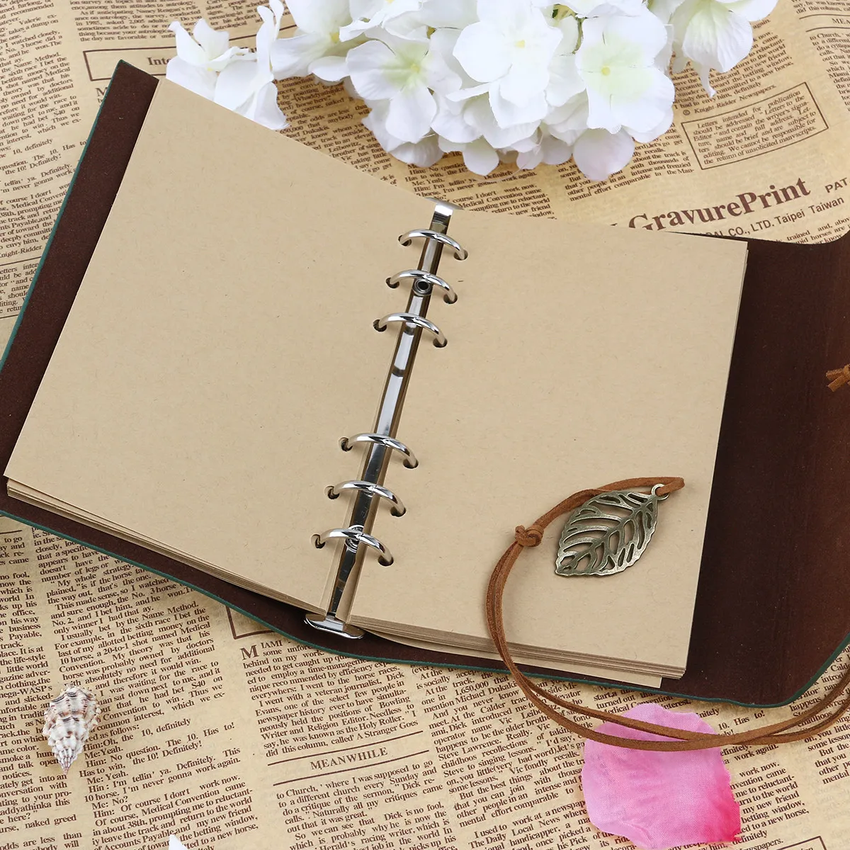 Green Vintage Leaf Pattern PU Notebook 170 Pages Blank Journal 18.5x13.2cm Travel Diary Loose Leaf String Bound Sketch