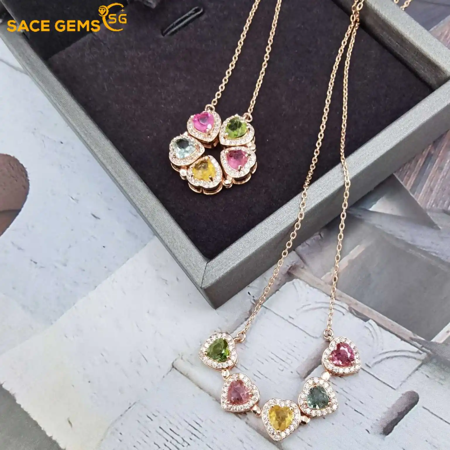 SACE GEMS New 925 Sterling Silver 5*5MM Natual Tourmaline Pendant Necklaces for Womne Engagement Cocktail Party Fine Jewelry