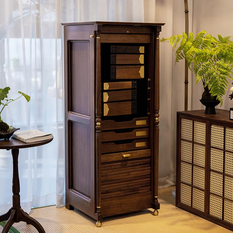 

North American black walnut log dental cabinet tea set storage cabinet modern light luxury floor tea cabinet Wenwan