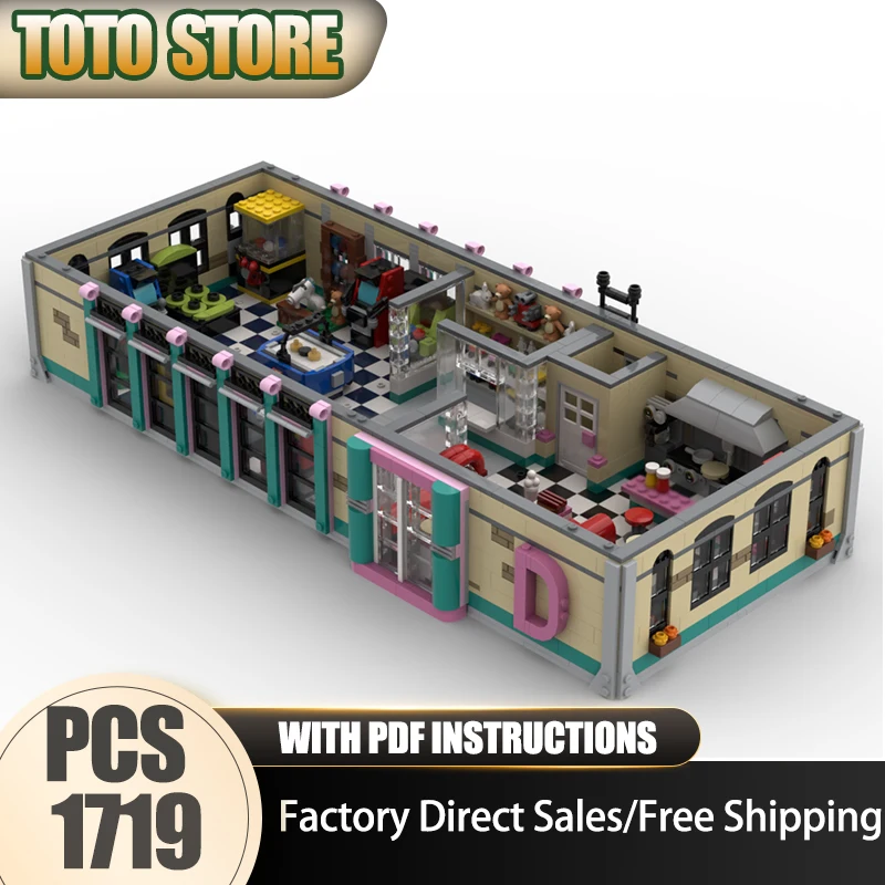 

Модель City Street View Moc Building BlocksРетро Аркада и ужин Технология Кирпич DIY Сборка Строительная игрушка Праздничный набор Подарки