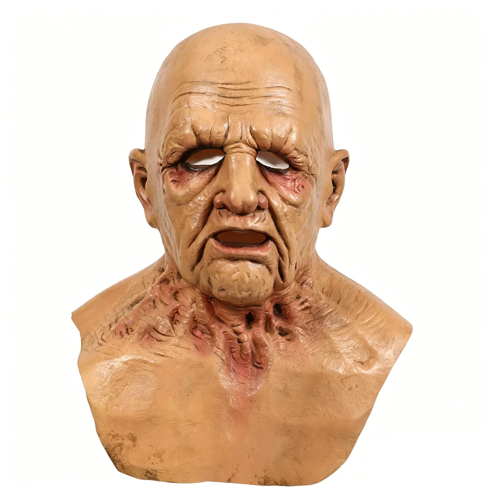 

Realistic Latex Old Man Full Head Cover Mask Grandpa Wrinkle with Neck for Halloween Cosplay Horror Party Theater Performance