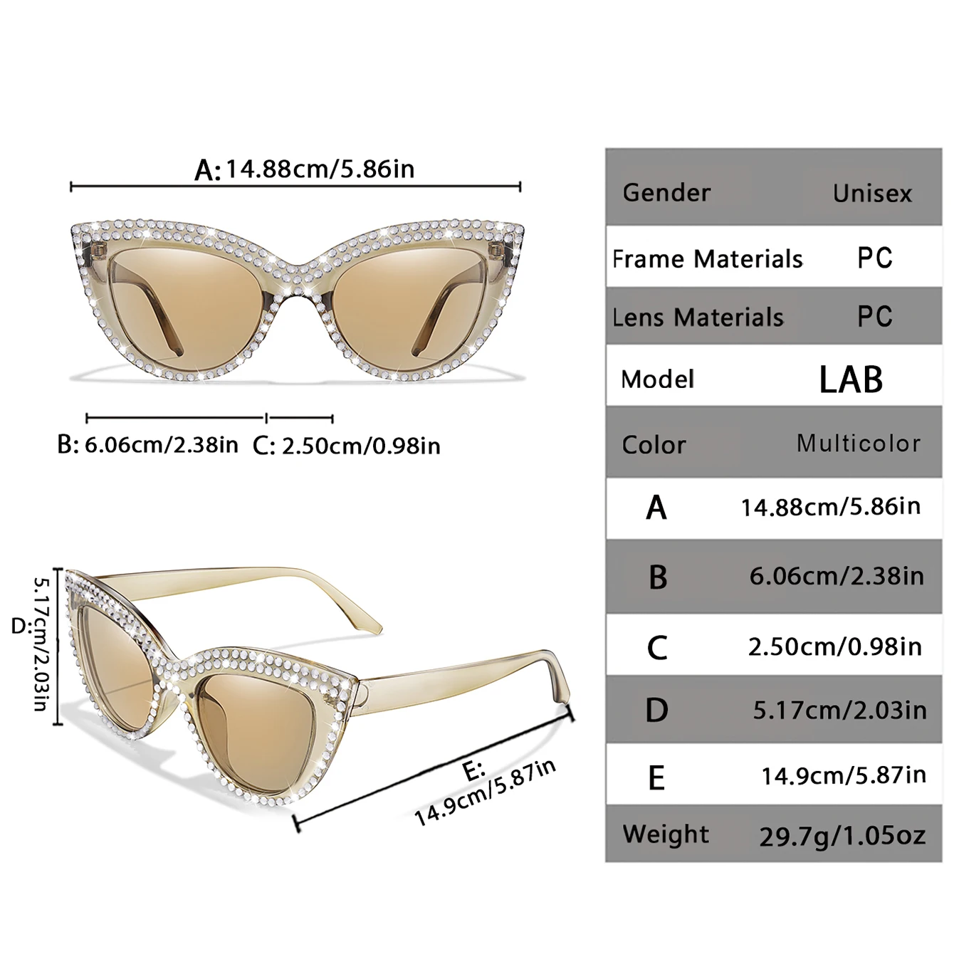 2 Pairs Women's Cat Eye Glasses Diamond Decorated Trendy Streetwear Eyewear for Party Travel Vacation Beautiful Limitation