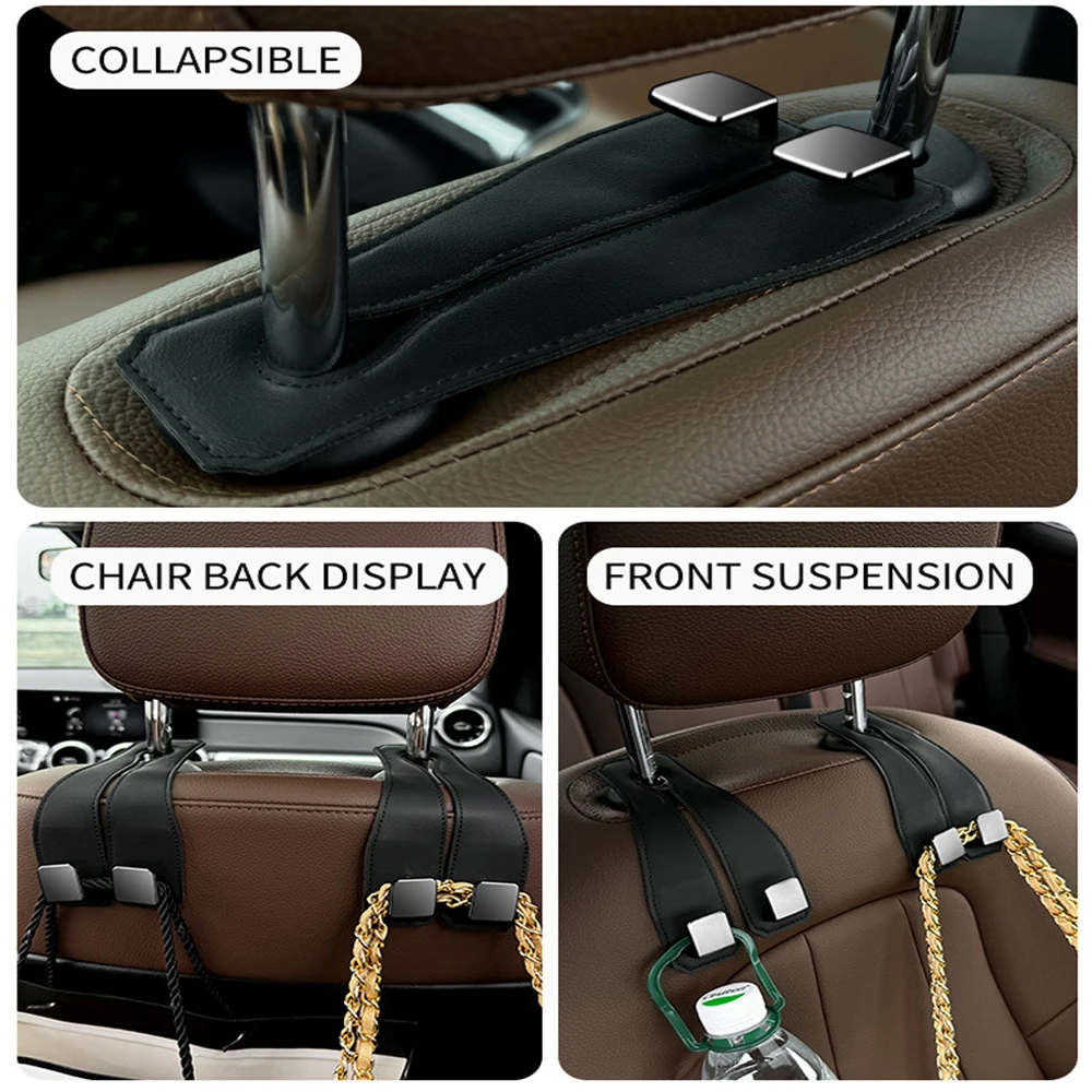 Universal Car Headrest Hook Premium Suede Rear Seat Hanging Dual Hook 20KG Large Load-Bearing Alloy Hook Hanger Tool Accessories