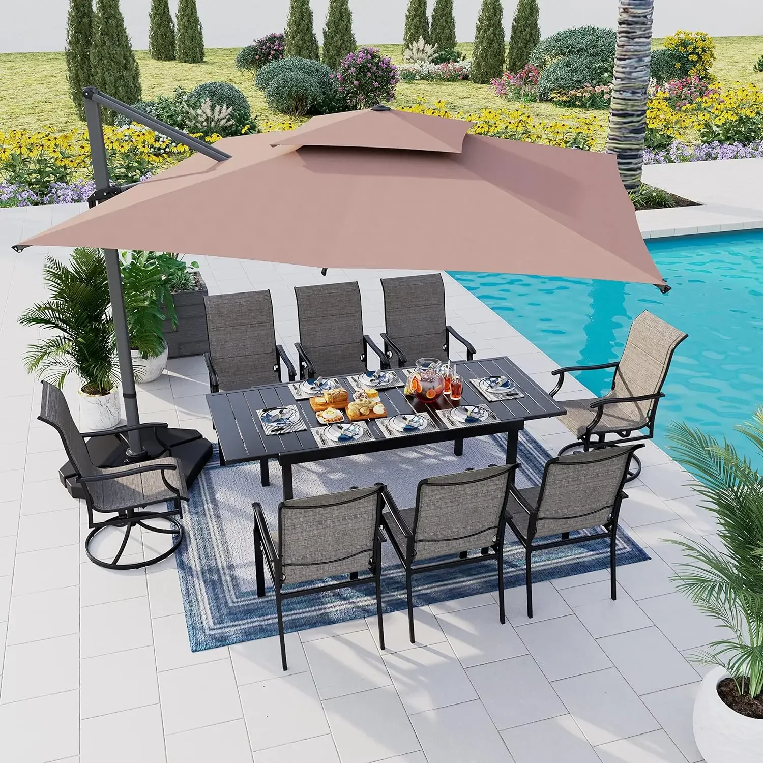 10ft Cantilever Patio Umbrella, Windproof Large Offset Outdoor Umbrella, UV Resistance, Aluminum Frame, Infinite Tilt