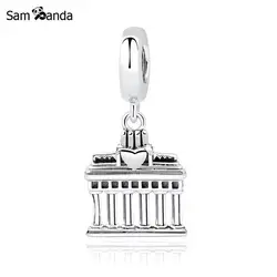 New Real 100% 925 Sterling Silver Bead Charm Greek Parthenon Temple Heart Pendant Charms Fit Bracelets Women DIY Jewelry