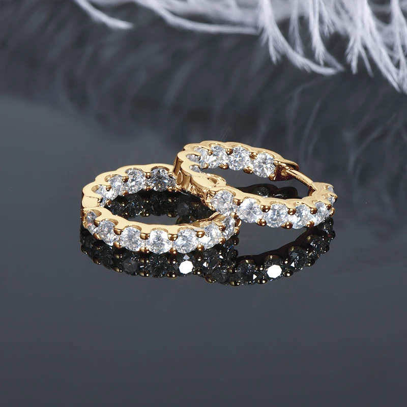 925 Silver 3mm Full Round Moissanite Hoop Earrings For Women and Men Sparking Earring 14K Gold Plated Wedding Jewelry with GRA