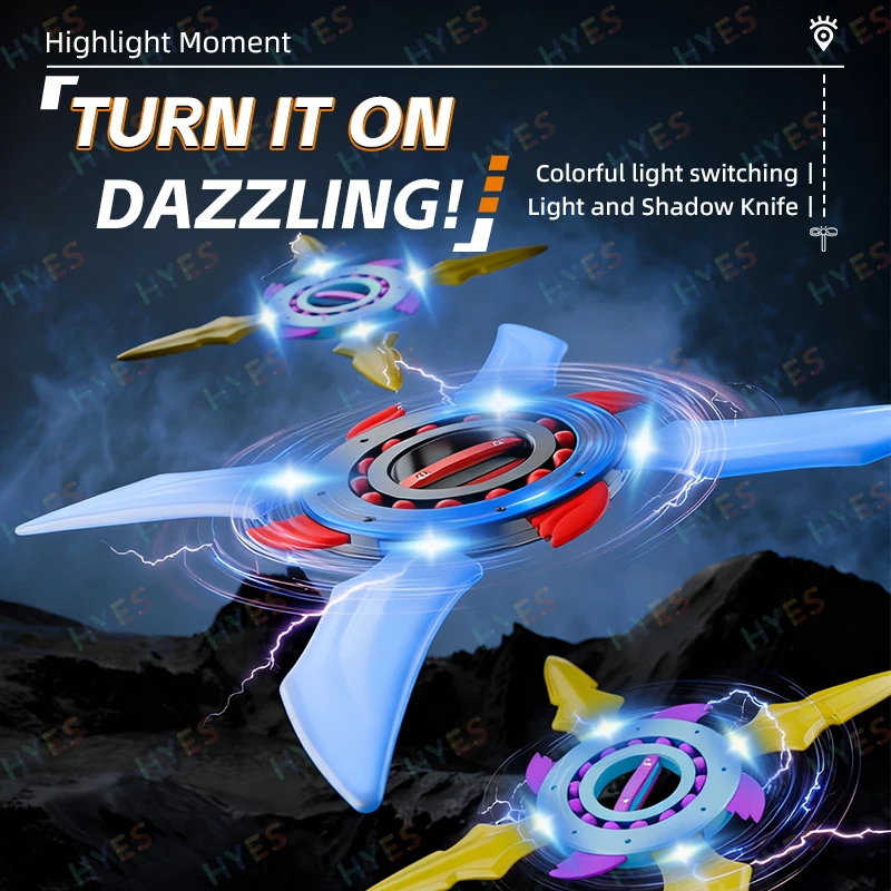 HYES Leuchtendes Schwert mit vier Klingen, leuchtendes Shuriken-Spin-Lichtschwert mit mehrfarbig wechselnder LED-Cosplay-Leuchtspielzeugschwerter