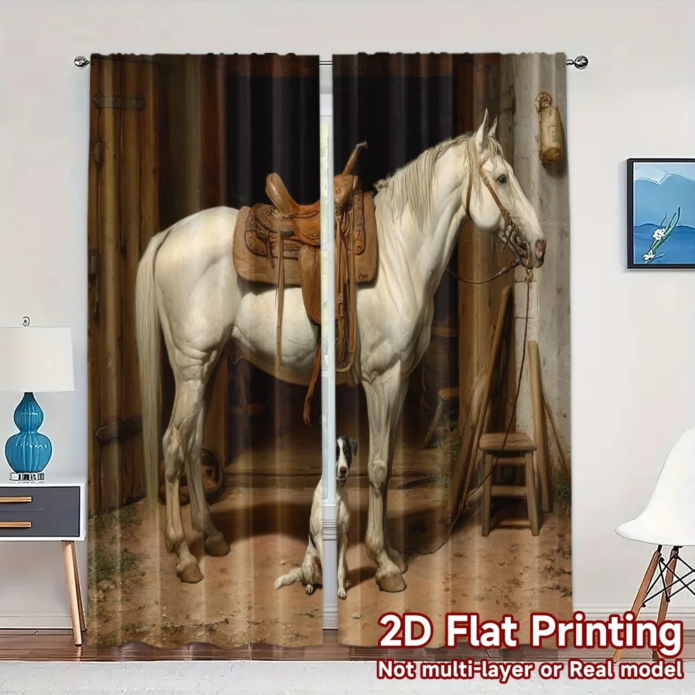 2pcs, 2D FLAT PRINTING Curtains (Without Rod) Stable Companions Chic Window Curtain Versatile Durable Polyester Curtains