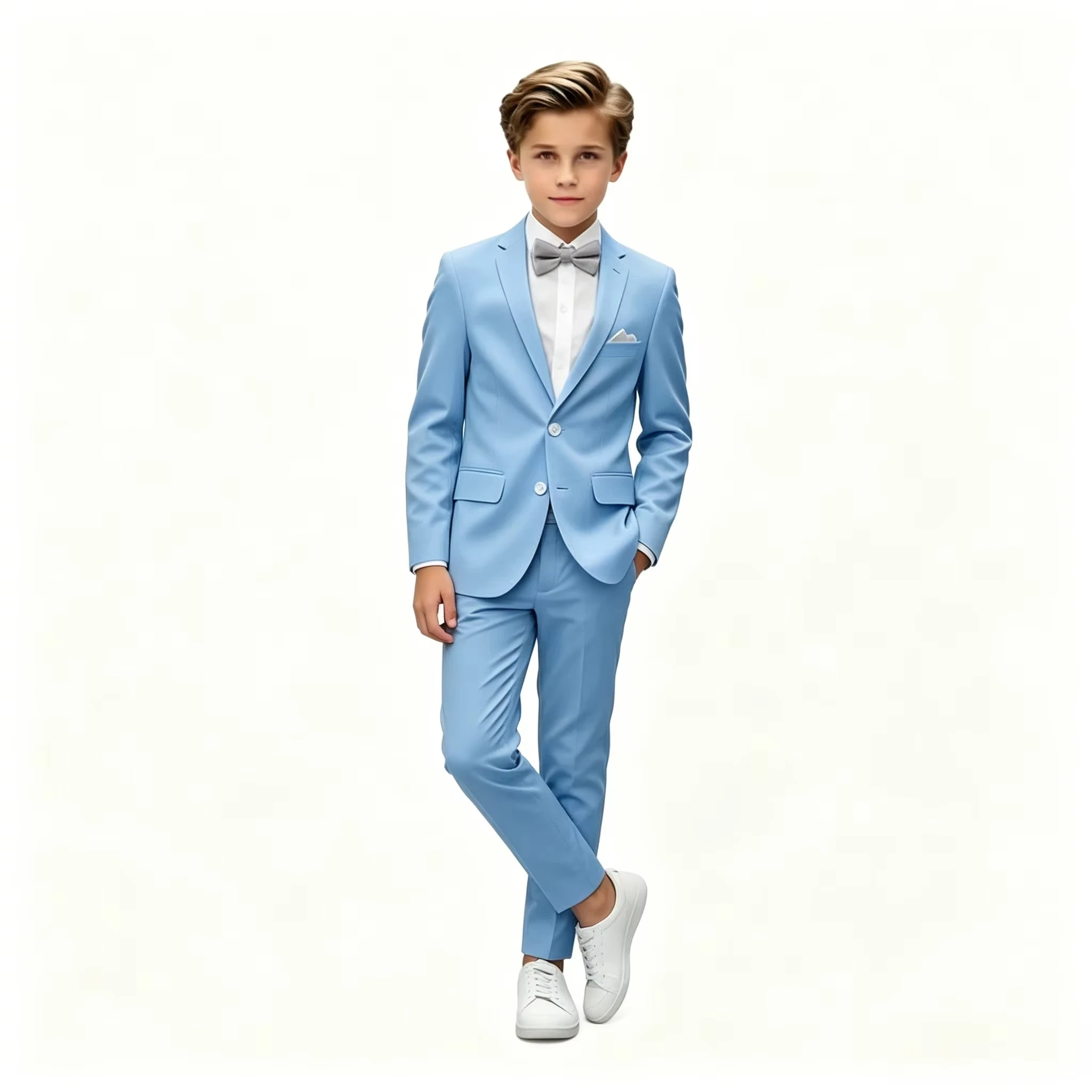 Sky Blue 2 pieces Boy's Suits Single Breasted Slim Fit Polyester Little Gents Formal Kids Suits For Wedding Blazer+Pant