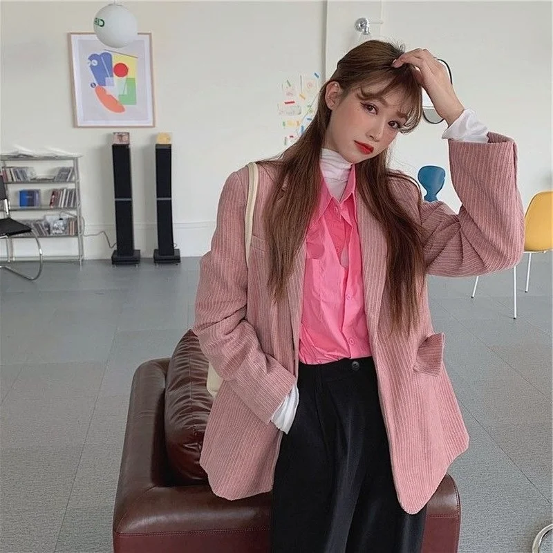 Blazers Women Vintage Corduroy Streetwear Fashion British Style Tender Korean Version Elegant Leisure Cozy Ropa Mujer Simple New