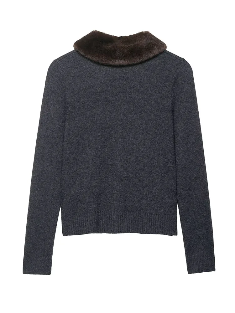 HH النساء الشتاء موضة التلبيب فو الفراء تأثير التلبيب محبوك سترة الإناث الشارع عادية تنوعا واحدة الصدر سترة علوية #4