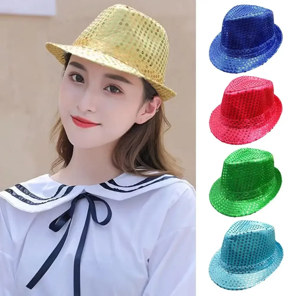 

Durable Sequins Jazz Hat Shiny Masquerade Panama Cap Stage Cosplay Dance Performance Hat Holiday