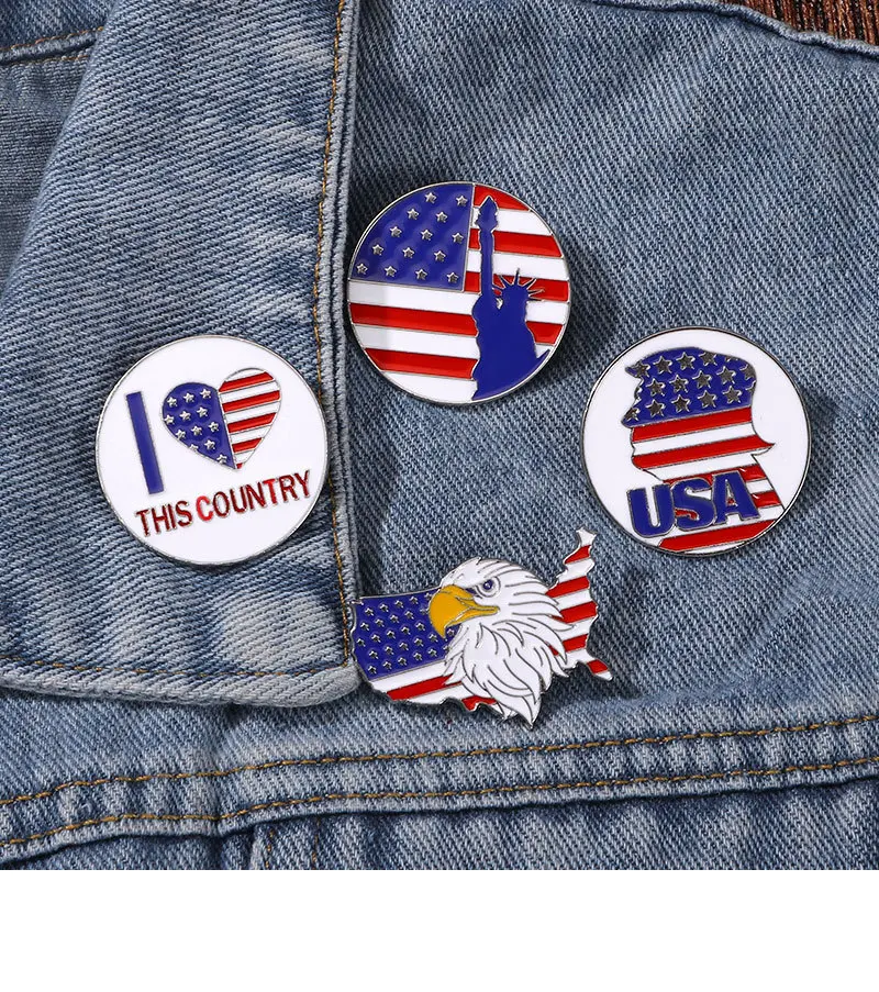 Classic USA America Flag Brooch Pin For Men Women American Independence Day Enamel Brooch Pin Lapel Badges