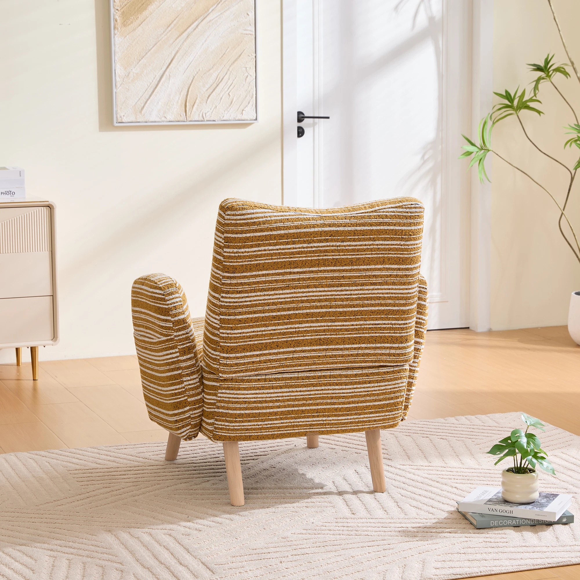 PINGGO Moderner Stoffsessel mit Seitentasche & Massivholzbeinen, Komfortabler Lesesessel für Wohnzimmer Schlafzimmer Büro – Detail 12
