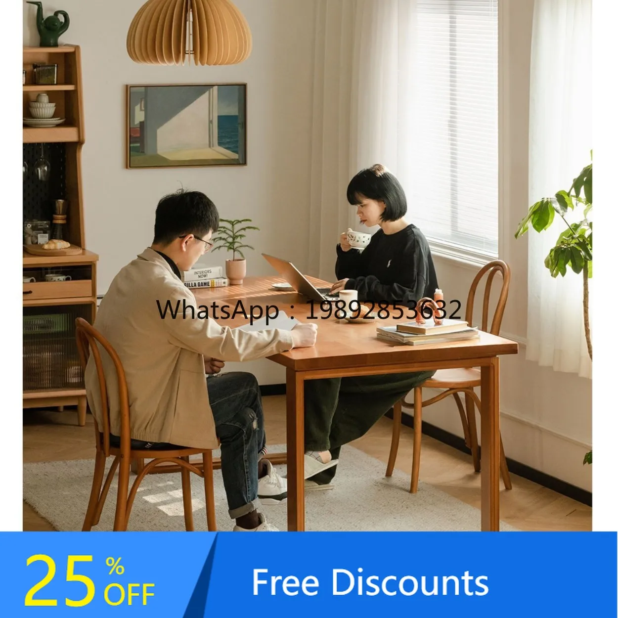 Solid Wood Dining Table Thickened Nordic Style Home Use Small Apartment Long Table Cherry Wood Workbench Large Board Table