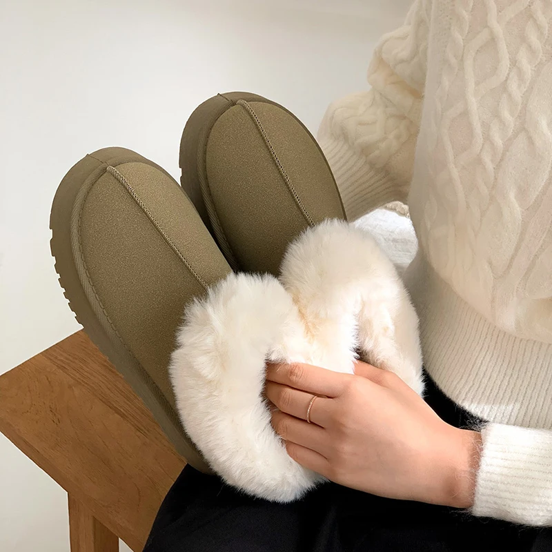 

2024 New classic thickened fluff women's snow boots Comfort warm ankle boots Women's winter women's shoes thick leather