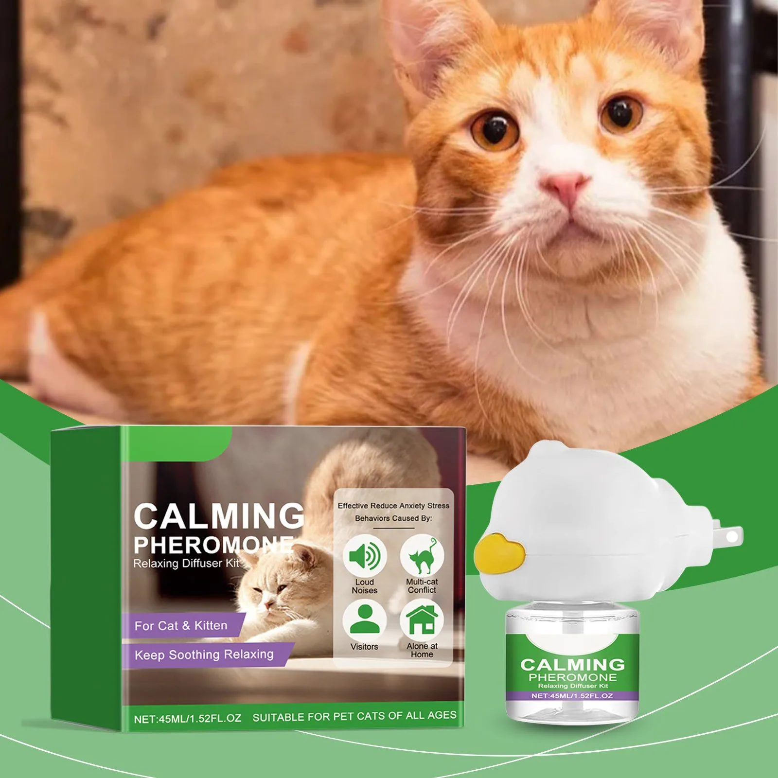 45ML แมวฟีโรโมน Calming Diffuser Cat Calming Diffuser Kit ได้อย่างมีประสิทธิภาพบรรเทาความวิตกกังวลความเครียดผ่อนคลายโดยไม่ระคายเคือง