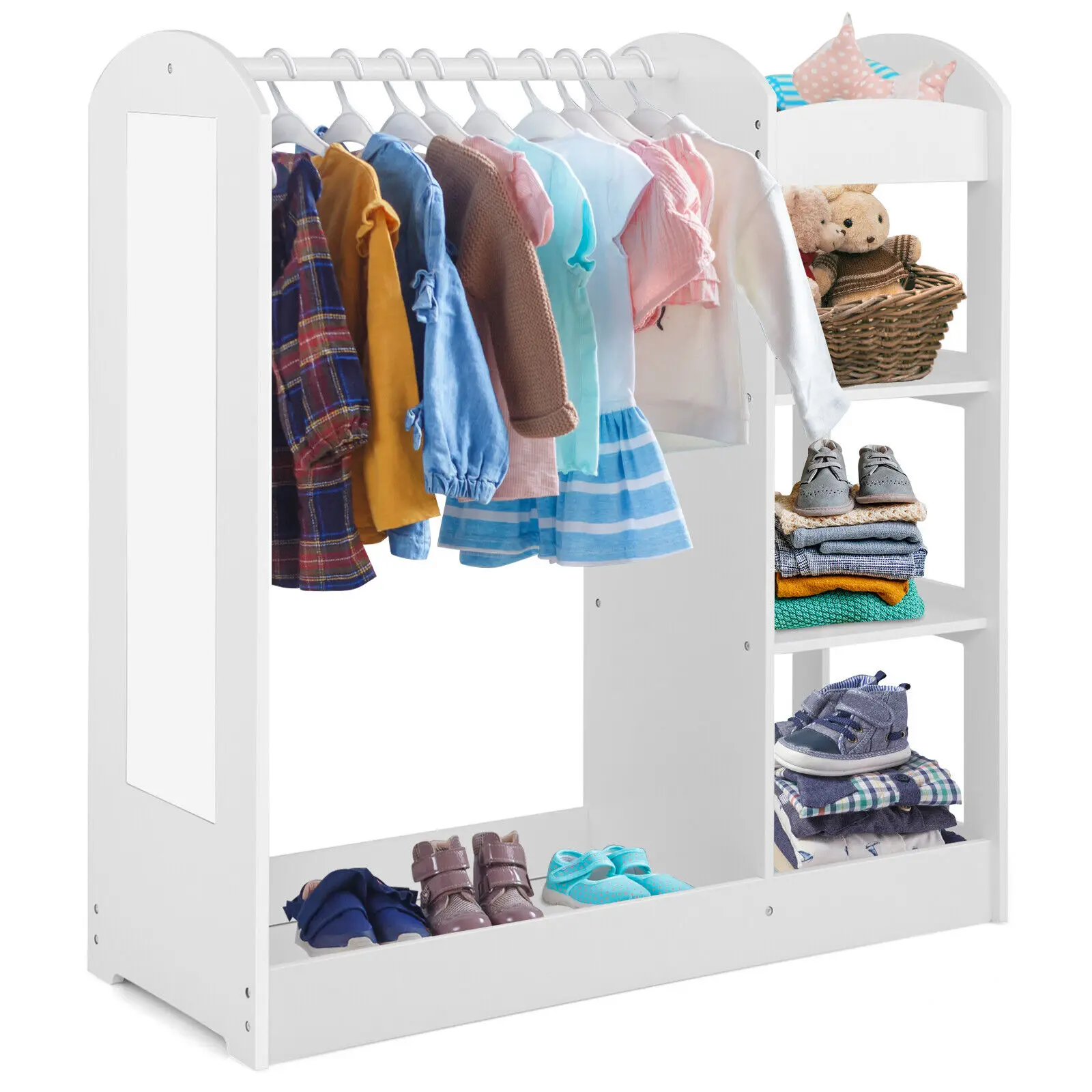 Costway Kids Dress up Storage Hanging Armoire Dresser Costume Closet w/ Mirror Shelves