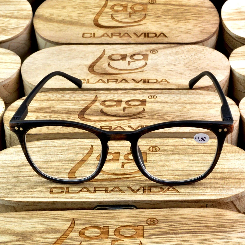 Clara Vida Vintage Round Wood Veil Men Women Reading Glasses +1 +1.5 +2 +2.5 +3 +3.5 +4