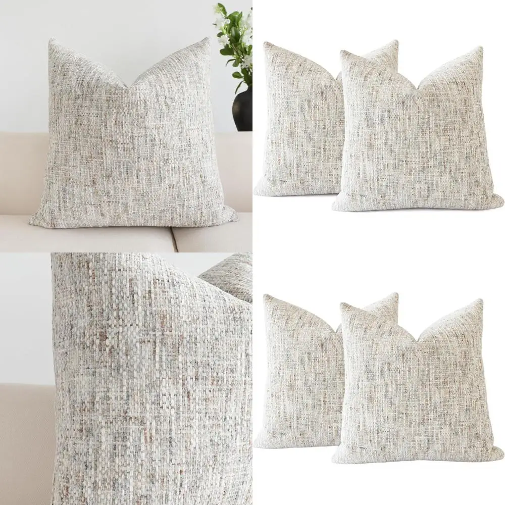 

Set of 2 24 Boho Chenille Throw Pillow Covers, Soft Woven for Modern Farmhouse Decor
