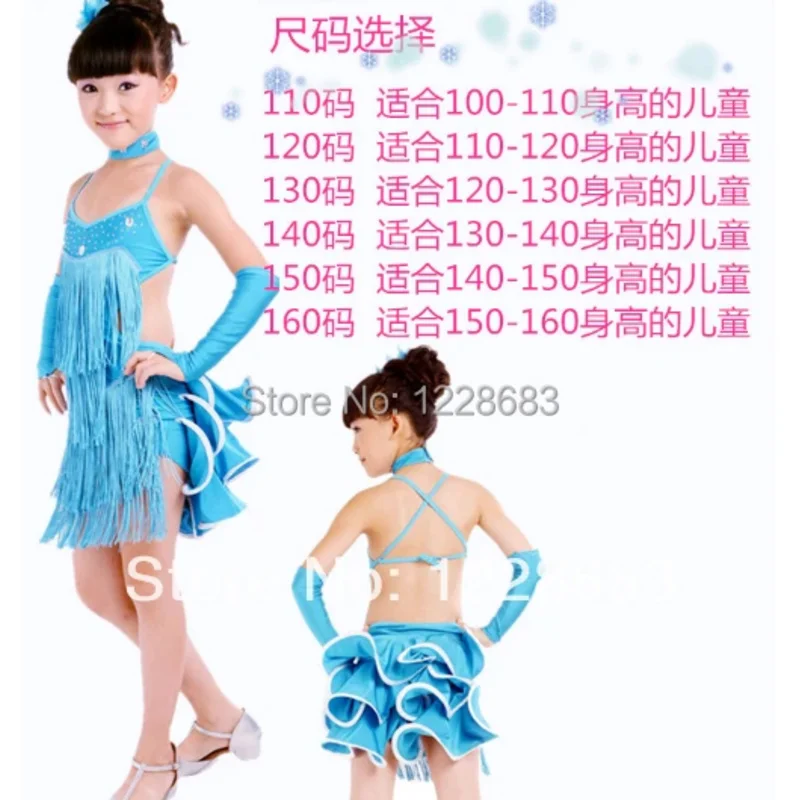 New 2020 Girls Kids Children Rhinestone Fringe Cocktail Salsa Samba Tango Ballroom Latina Costume Skirts Latin Dance Dress