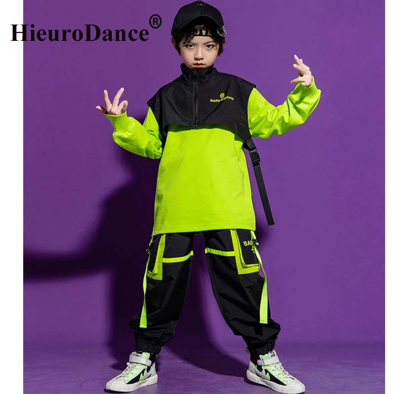 Costumi jazz per ragazze Abbigliamento hip-hop Abbigliamento da strada verde Pantaloni cargo Pantaloni hip-hop per bambini Abiti da ballo moderni