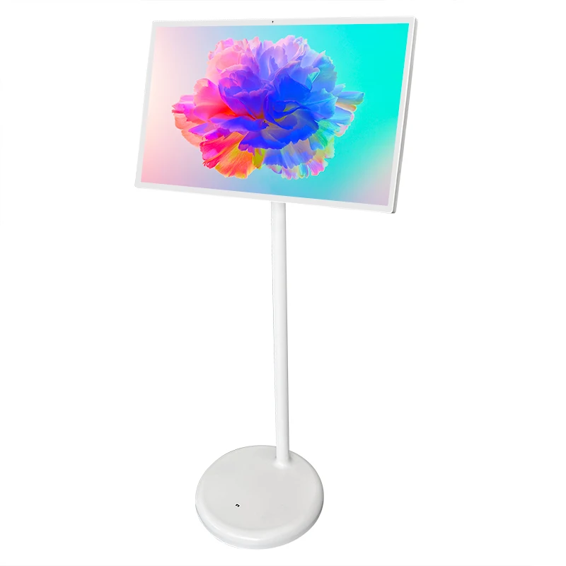 White Floor Standing Mobile Portable Wireless Touch Screen Rotatable Vertical Display Smart Follow by Me Movable Tv