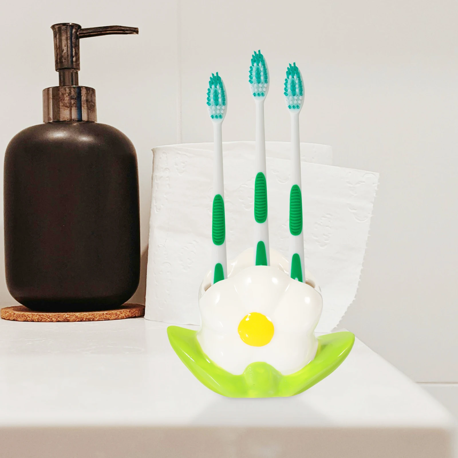 

Ceramic Flower Toothbrush Holder Pen Stand White Color Desktop Art Creative Design Bathroom Decor Storage Solution