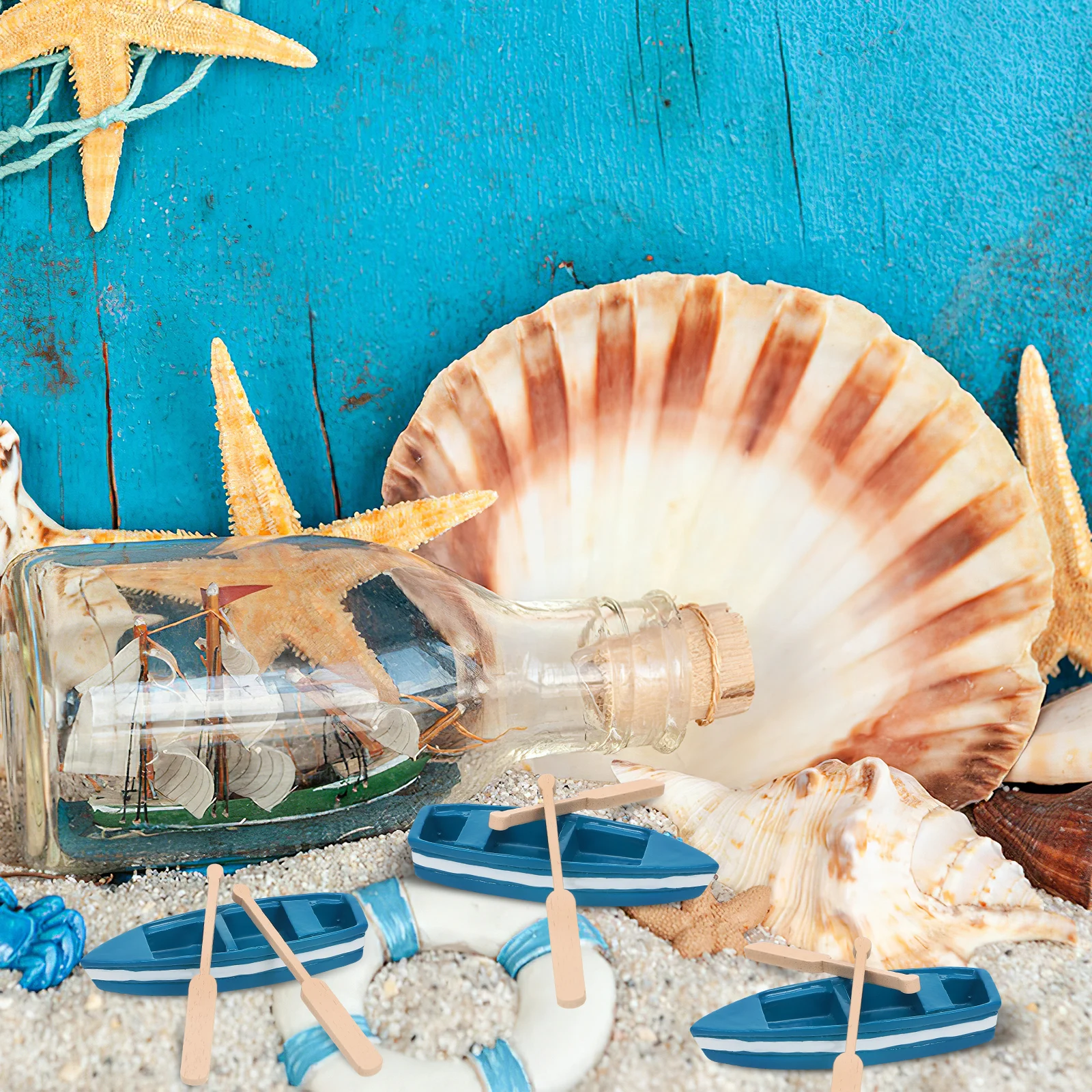 

Mini Wooden Row Boats Decoration Set Blue Nautical Home Ornament Ocean Room Coastal Bedroom Fine Craftsmanship Wood Material