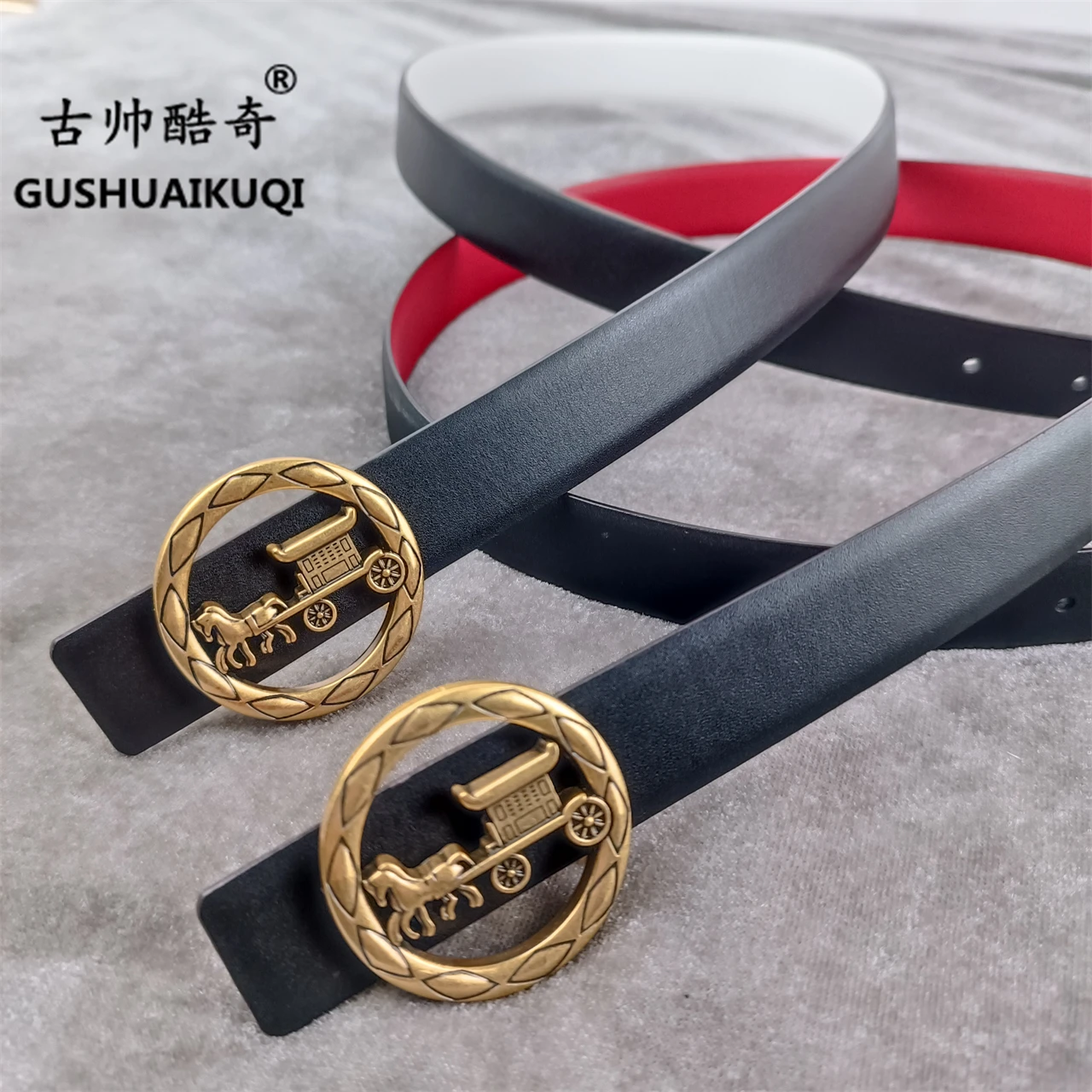 

Classic DIY Trend Gushuai Fashion Belt Ladies Belt Men Couple Belt Double Sided Use 2.5cm Thin Belt Free Shipping Wholesale