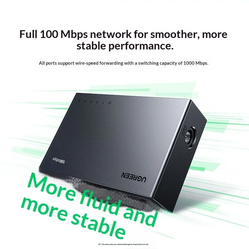 UGREEN 35046 CM631 5-Port 100Mbps Unmanaged Ethernet Switch RJ45 Desktop Network Hub Plug and Play