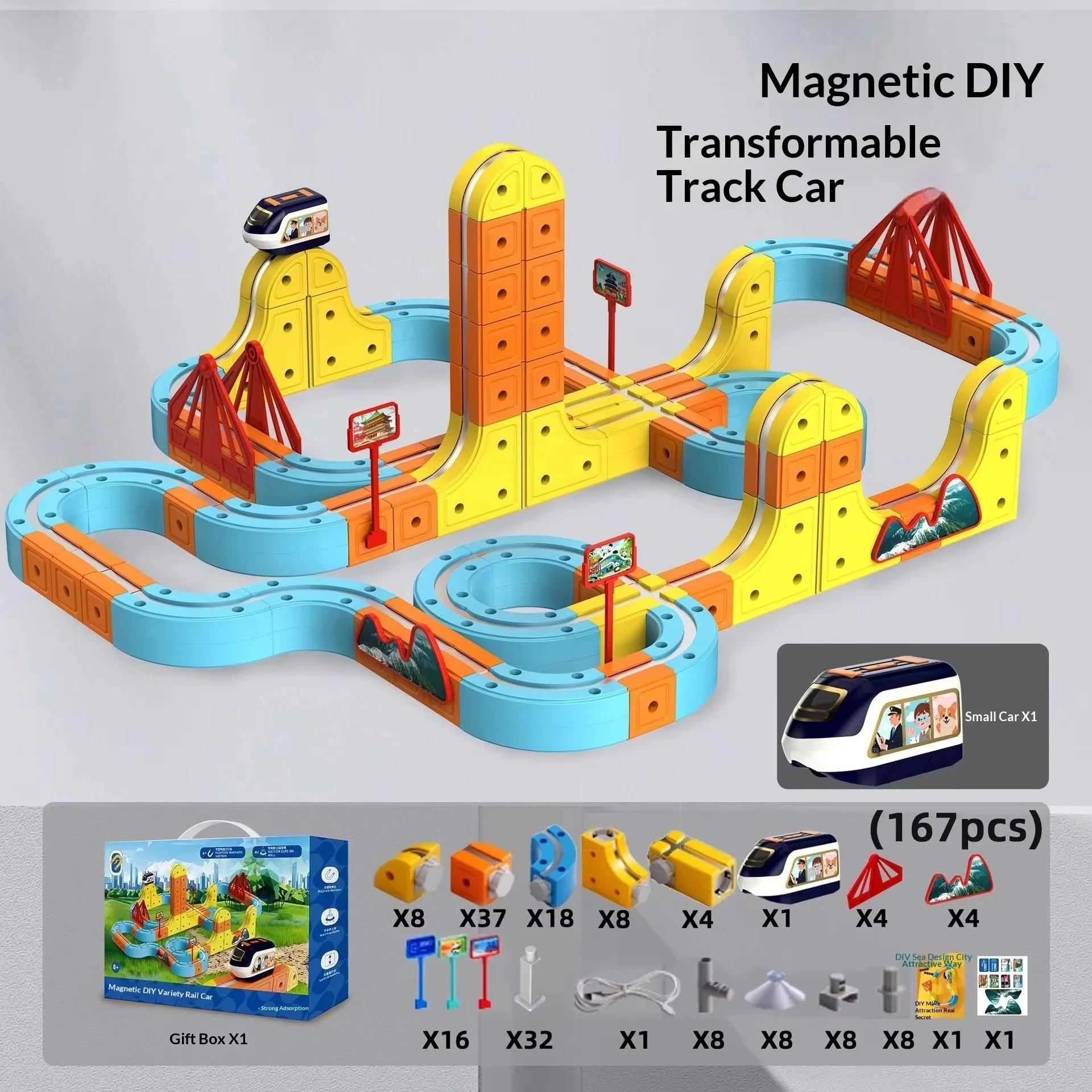 Magnetic Car Stem Racing Set Montessori Motorized Train Maze Toy for Kids Educational Christmas Gift Railed Play Vehicles Models