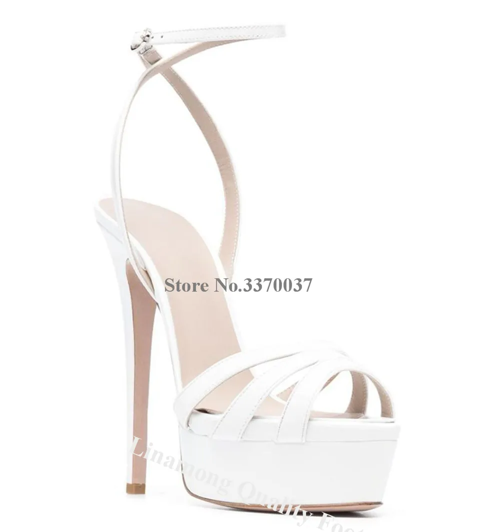 Linunter sexy Träger kreuzen hohe Plattform Stiletto Absatz Sandalen Peep Toe grün gelb rosa Lack leder dünne Absatz Kleid Schuhe