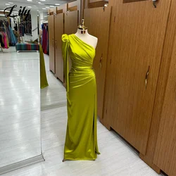 Lily One Shoulder Prom Dresses Mermaid Sexy Stain Evening Dress Formal Dresses with Slit Pleat Party Dress with Side Slit 프롬드레스