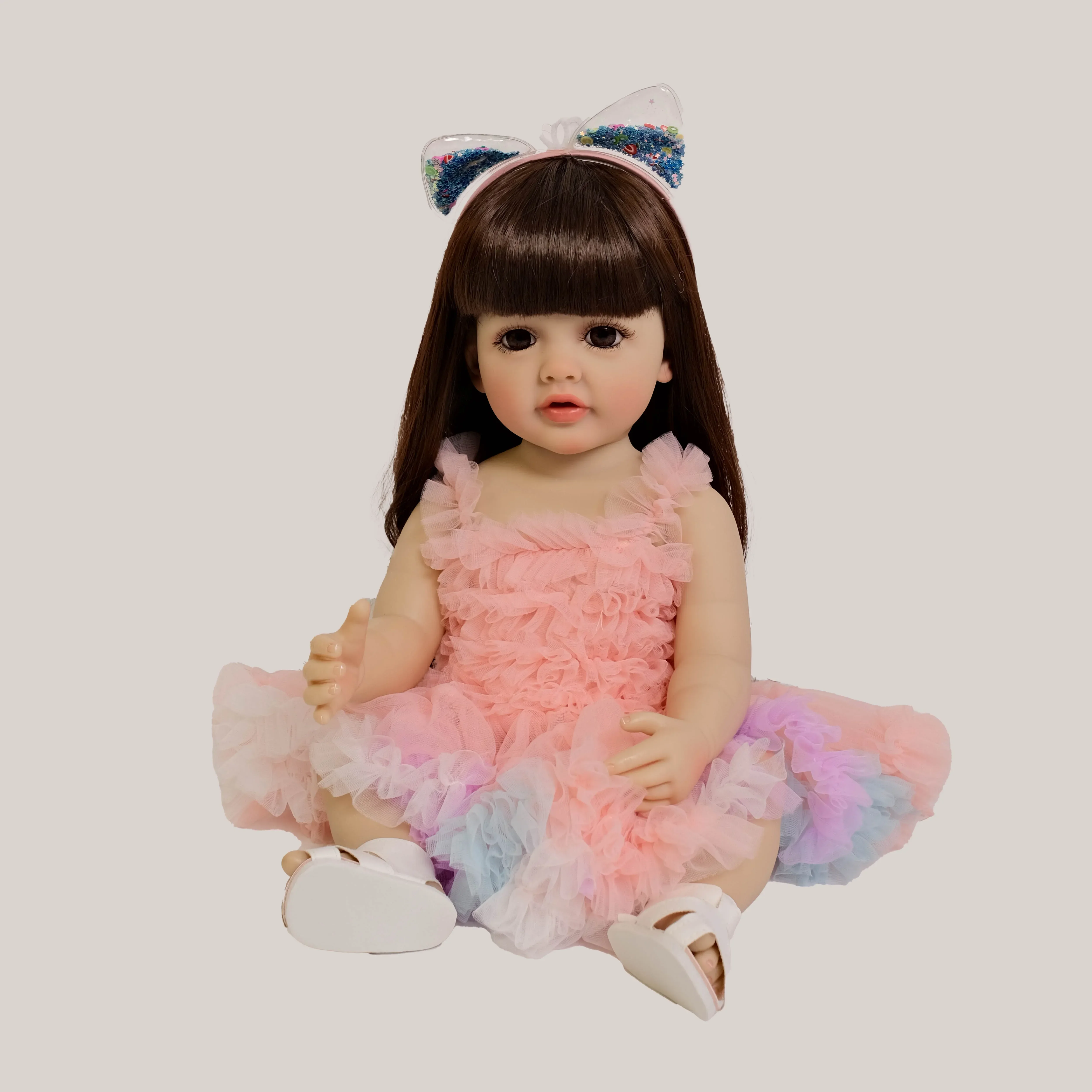 NPK 55CM Full Body Betty Soft Silicone Vinyl Reborn Toddler Black Hair Girl Princess Lifelike Baby Doll Christmas Gift for Grils