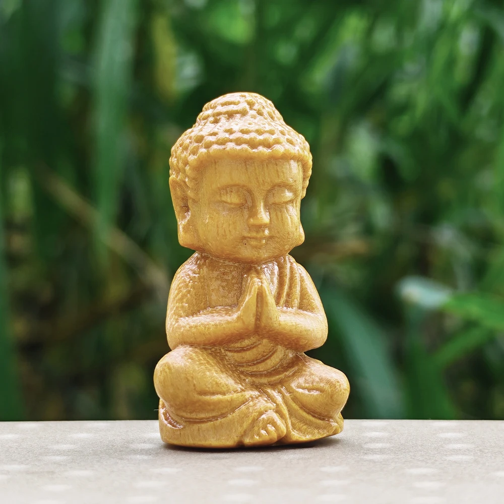 Hand-Carved Wooden Buddha Statue Small Figurine Ornament, Modern Style, Zen Style, Suitable for Indoor Decorations, Tabletop Decorations, Christmas Decorations, Fireplace, Bedroom, Office, Birthday Gifts