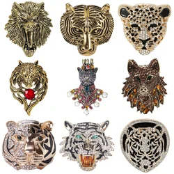 Rhinestone Leopard Pin for Women Unisex Tiger Badge Wolf Brooch Office Party Friend Gifts Jewelry Accessories