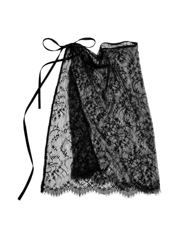 Einteiliger Typ Spitze Schwarzer Spitzen-Furzvorhang Damenmode Hottie Fashion Fold Through Senior Rock Schwarz Weiß