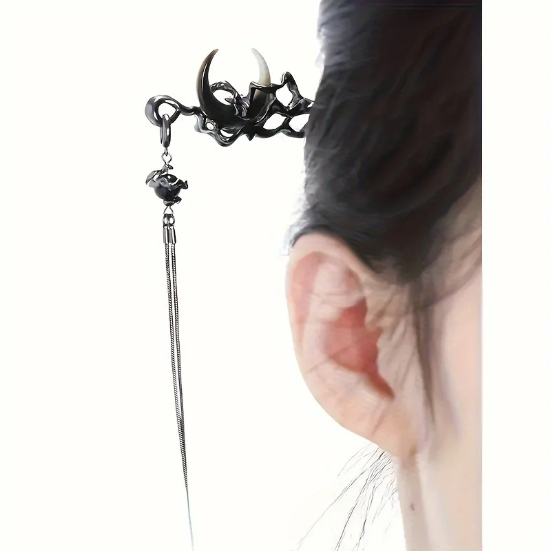 1pc Halloween elegant black moon hair dress, traditional Chinese style hairpin, suitable for Halloween festival and daily wear
