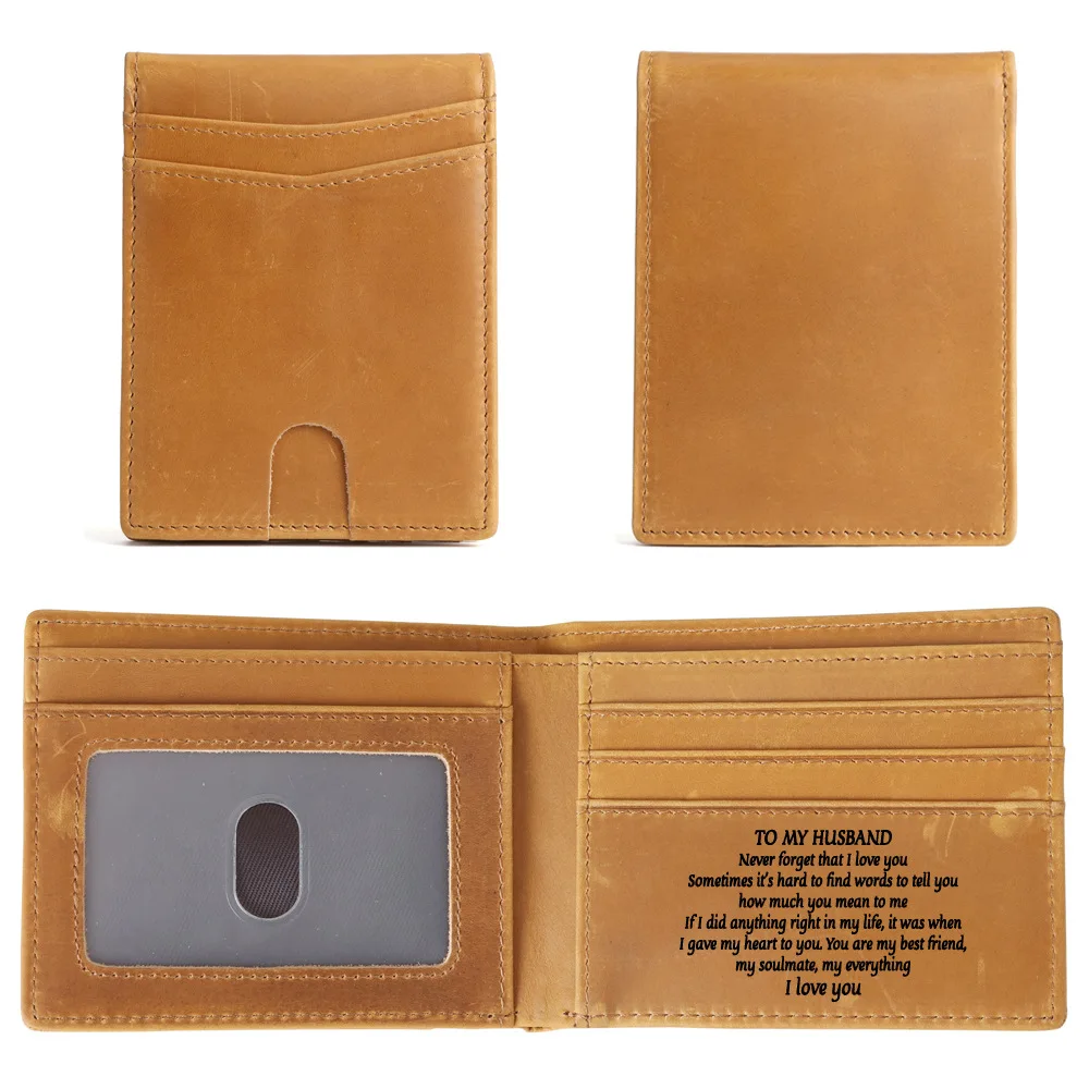 Real leather light short fashion men's wallet multi card short money clip laser engraving gift